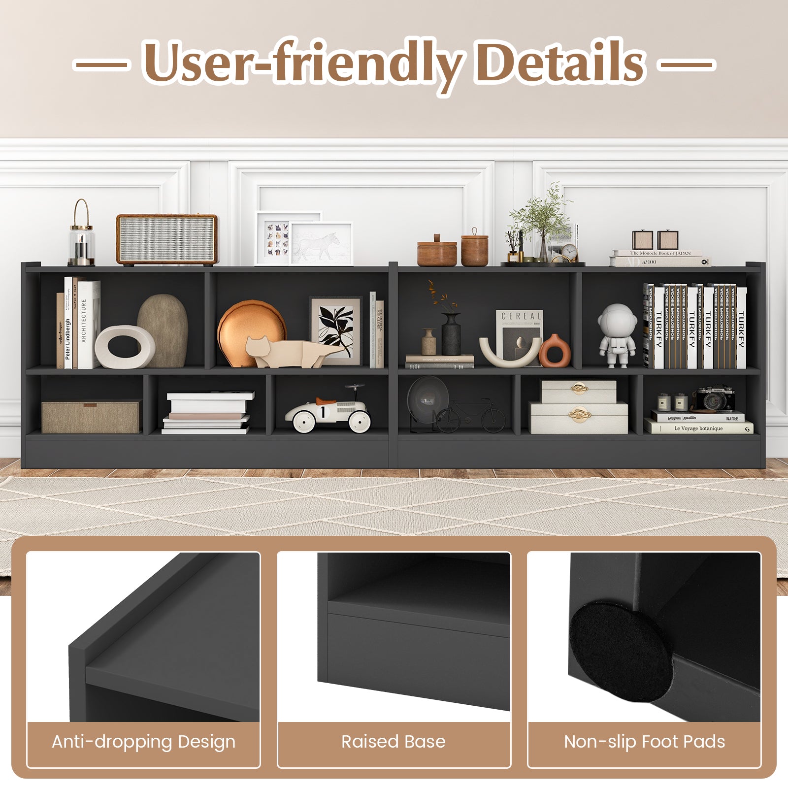 Kids 2-Shelf Bookcase 5-Cube Wood Toy Storage Cabinet Organizer, Gray Kids Storage at Gallery Canada