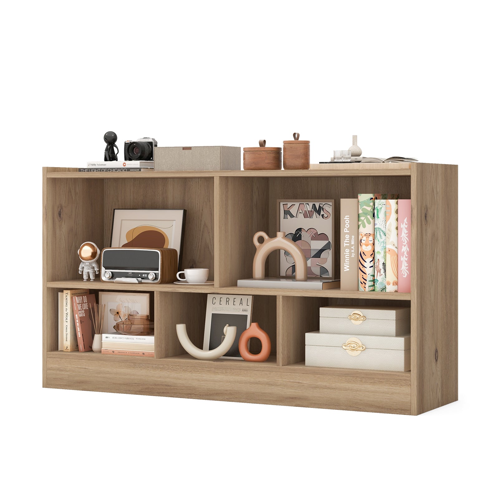 Kids 2-Shelf Bookcase, 5-Cube Wood Toy Storage Cabinet, Natural Kids Storage at Gallery Canada