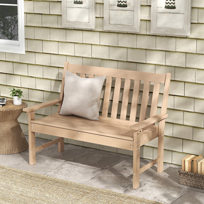 52 Inch All-Weather HDPE Outdoor Bench with Backrest and Armrests, Teak Outdoor Benches at Gallery Canada
