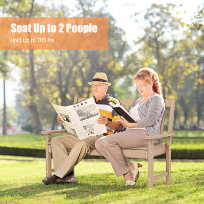 52 Inch All-Weather HDPE Outdoor Bench with Backrest and Armrests, Teak Outdoor Benches at Gallery Canada