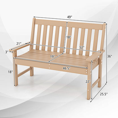 52 Inch All-Weather HDPE Outdoor Bench with Backrest and Armrests, Teak Outdoor Benches at Gallery Canada