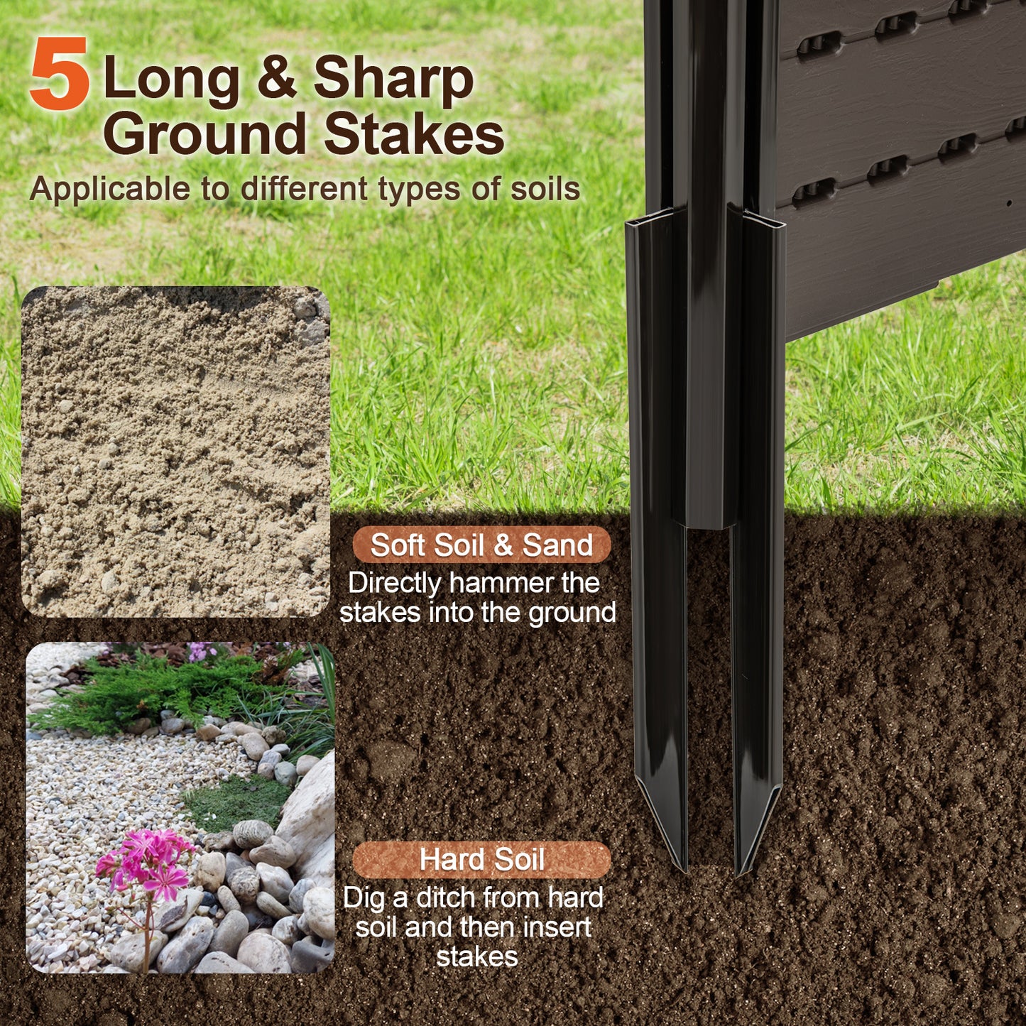 Outdoor Privacy Fence Screen with 5 Ground Stakes for Garden Yard Patio, Brown Room Dividers at Gallery Canada