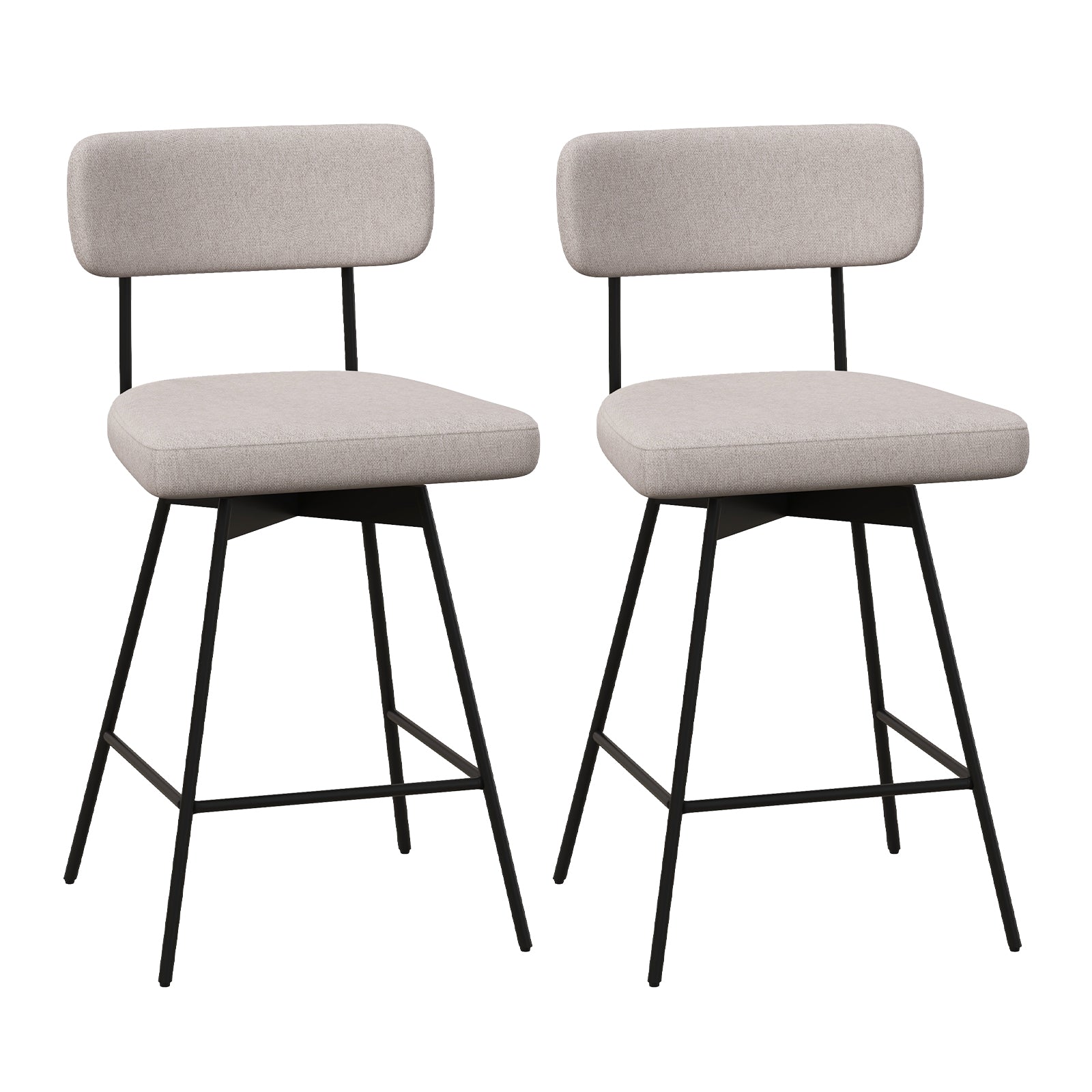 25 Inch 2-Piece Modern Upholstered Bar Stools with Back, Beige Bar Stools at Gallery Canada