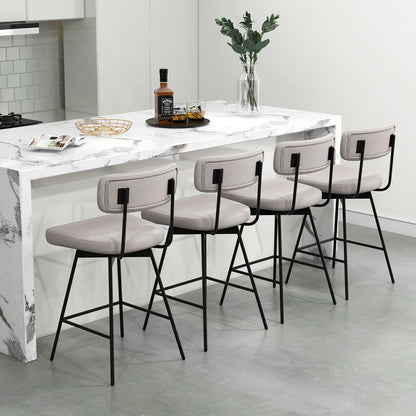 25 Inch 2-Piece Modern Upholstered Bar Stools with Back, Beige Bar Stools at Gallery Canada
