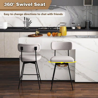 25 Inch 2-Piece Modern Upholstered Bar Stools with Back, Beige Bar Stools at Gallery Canada