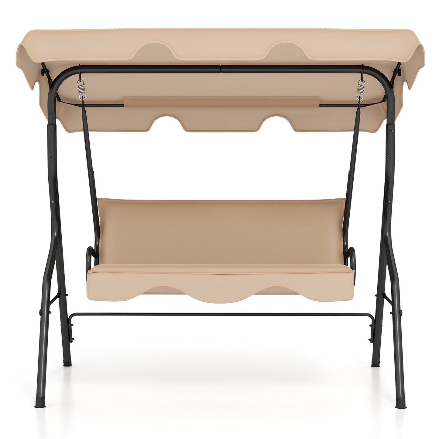 3 Seat Outdoor Patio Canopy Swing with Cushioned Steel Frame, Beige Porch Swings Beige at Gallery Canada