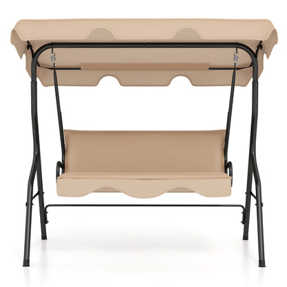 3 Seat Outdoor Patio Swing, Steel Frame, Beige Porch Swings Beige at Gallery Canada