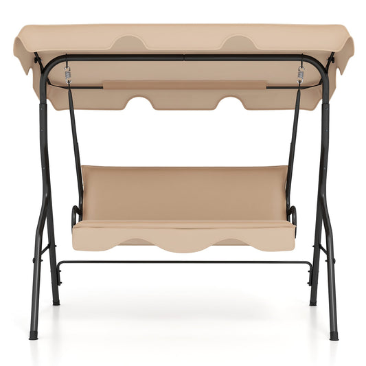 3 Seat Outdoor Patio Swing, Steel Frame, Beige Porch Swings Beige at Gallery Canada