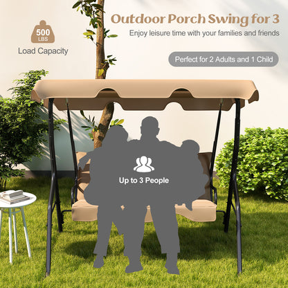 3 Seat Outdoor Patio Canopy Swing with Cushioned Steel Frame, Beige Porch Swings at Gallery Canada