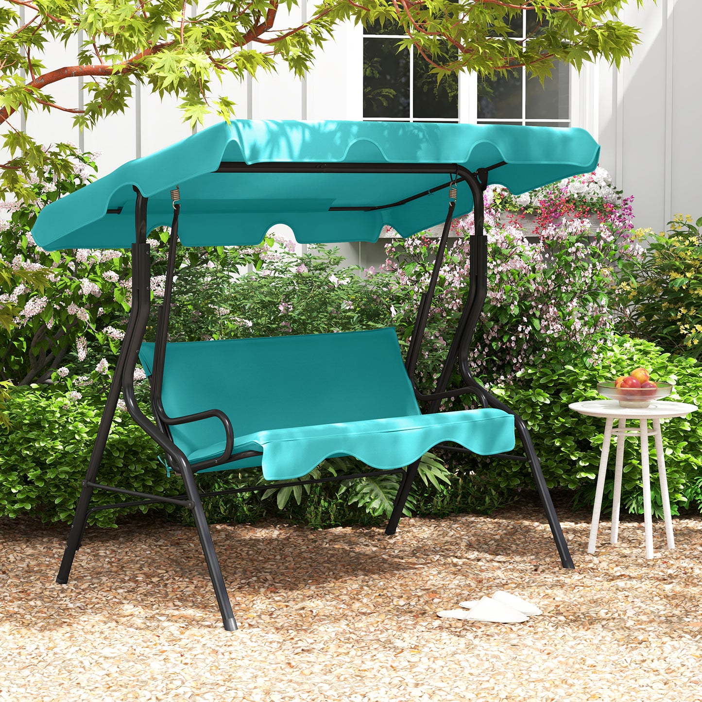 3 Seats Patio Swing Glider, Cushioned Steel Frame, Blue Porch Swings at Gallery Canada
