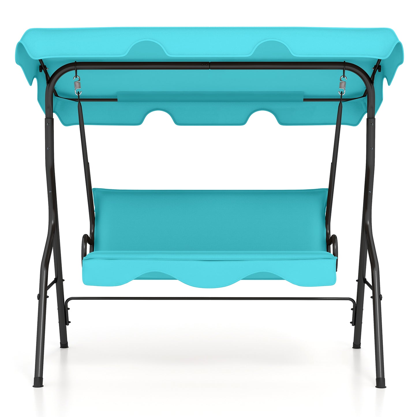 3 Seats Patio Swing Glider, Cushioned Steel Frame, Blue