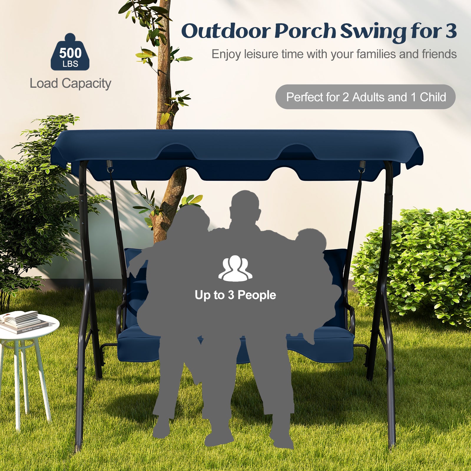 3-Seat Outdoor Patio Canopy Swing, Navy Porch Swings at Gallery Canada