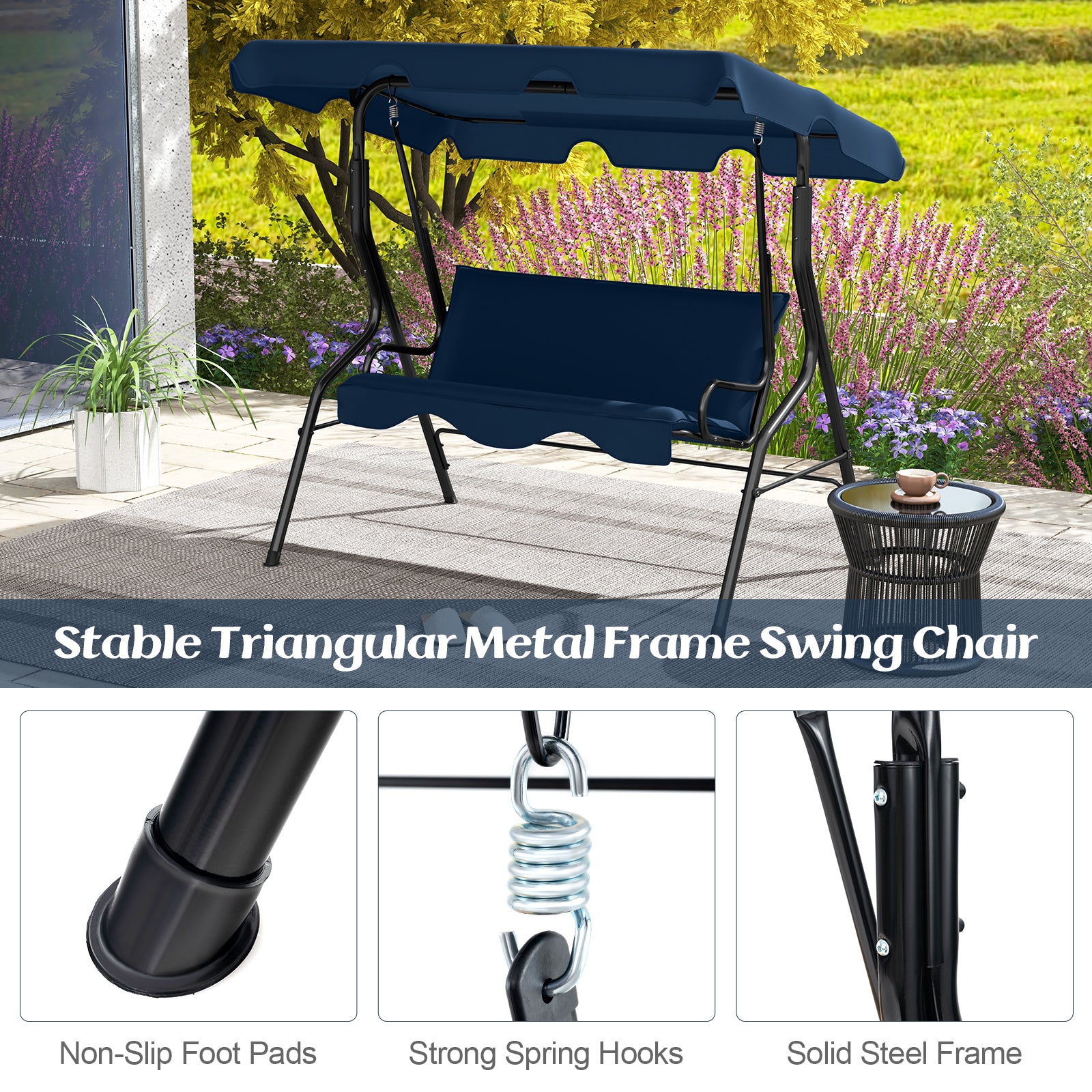 3-Seat Outdoor Patio Canopy Swing, Navy Porch Swings at Gallery Canada