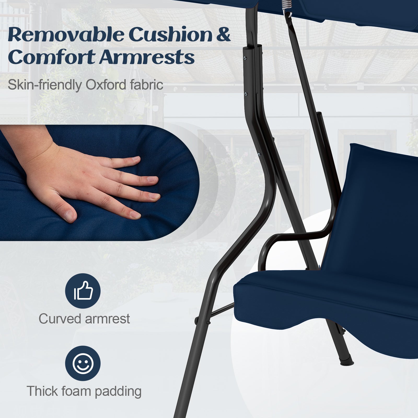 3-Seat Outdoor Patio Canopy Swing, Navy Porch Swings at Gallery Canada