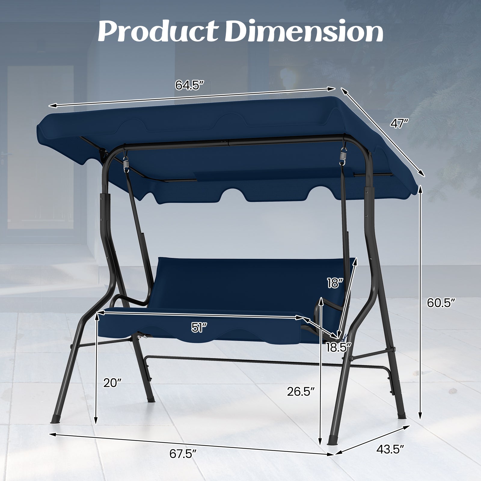 3-Seat Outdoor Patio Canopy Swing, Navy Porch Swings at Gallery Canada