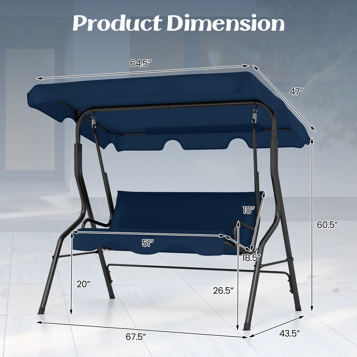 3-Seat Outdoor Patio Canopy Swing, Navy Porch Swings at Gallery Canada