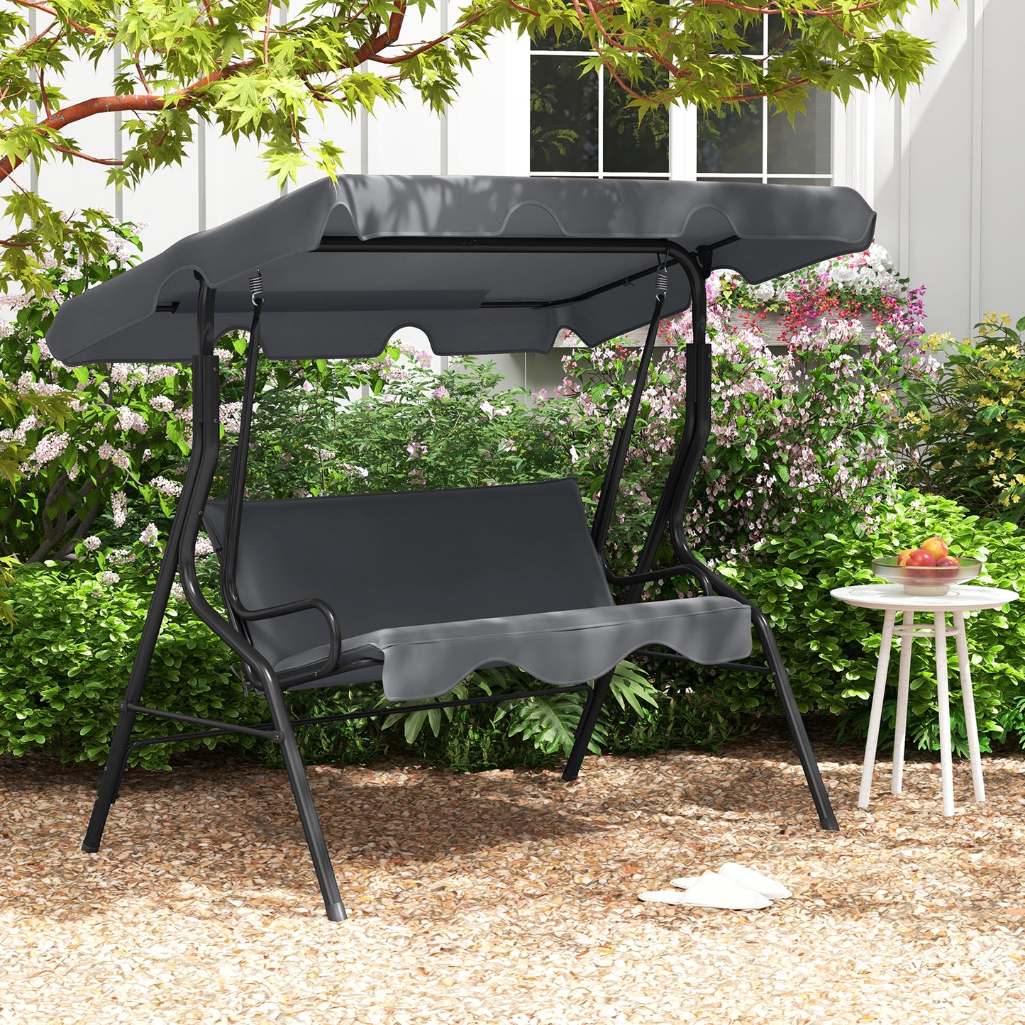 3-Seat Outdoor Patio Canopy Swing with Cushioned Steel Frame, Gray Porch Swings at Gallery Canada