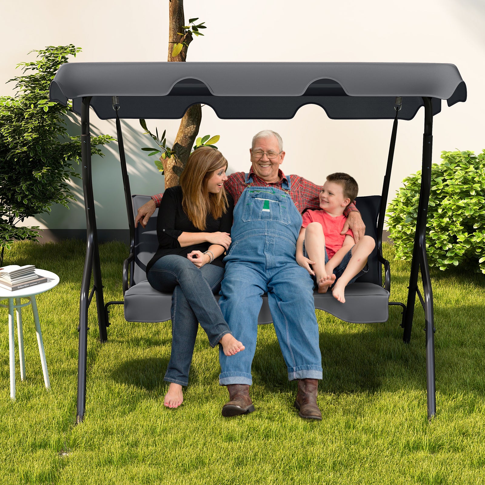 3-Seat Outdoor Patio Canopy Swing with Cushioned Steel Frame, Gray Porch Swings at Gallery Canada