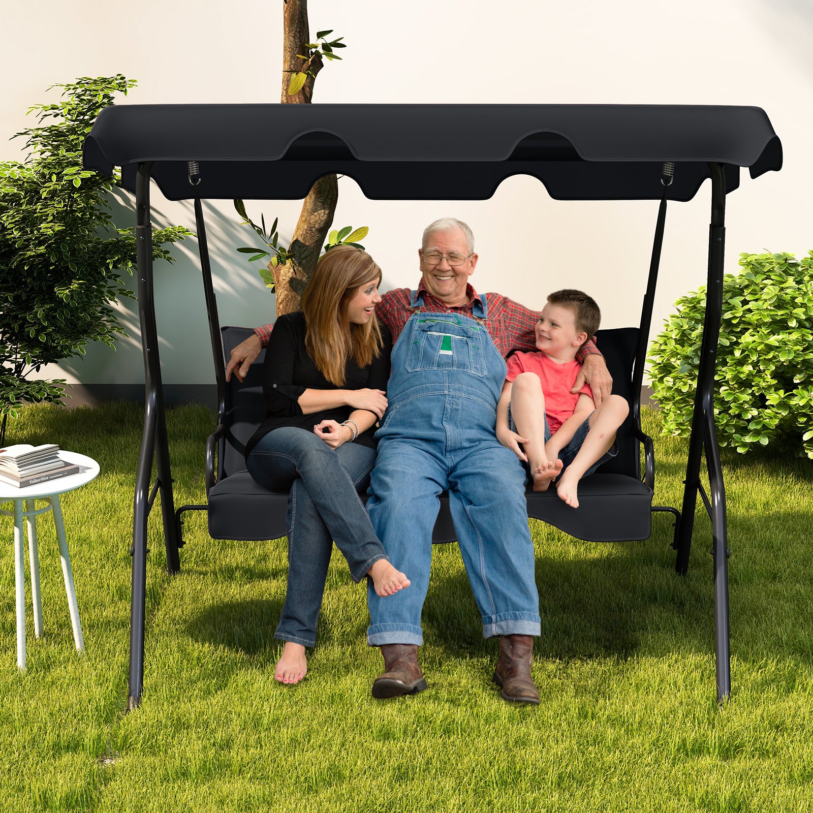 3 Seats Patio Canopy Swing, Black Porch Swings at Gallery Canada