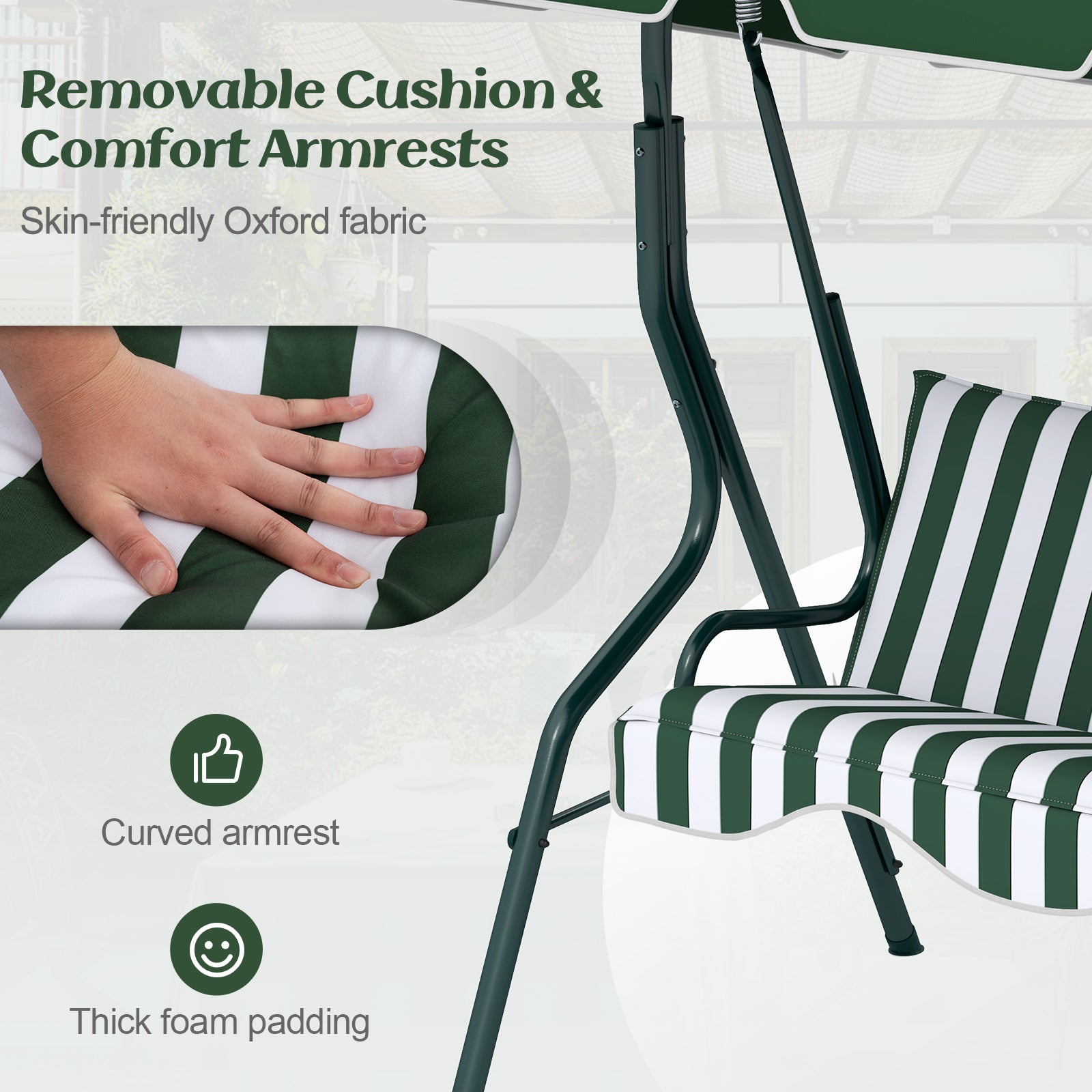 3 Seats Patio Canopy Swing, Green Porch Swings at Gallery Canada