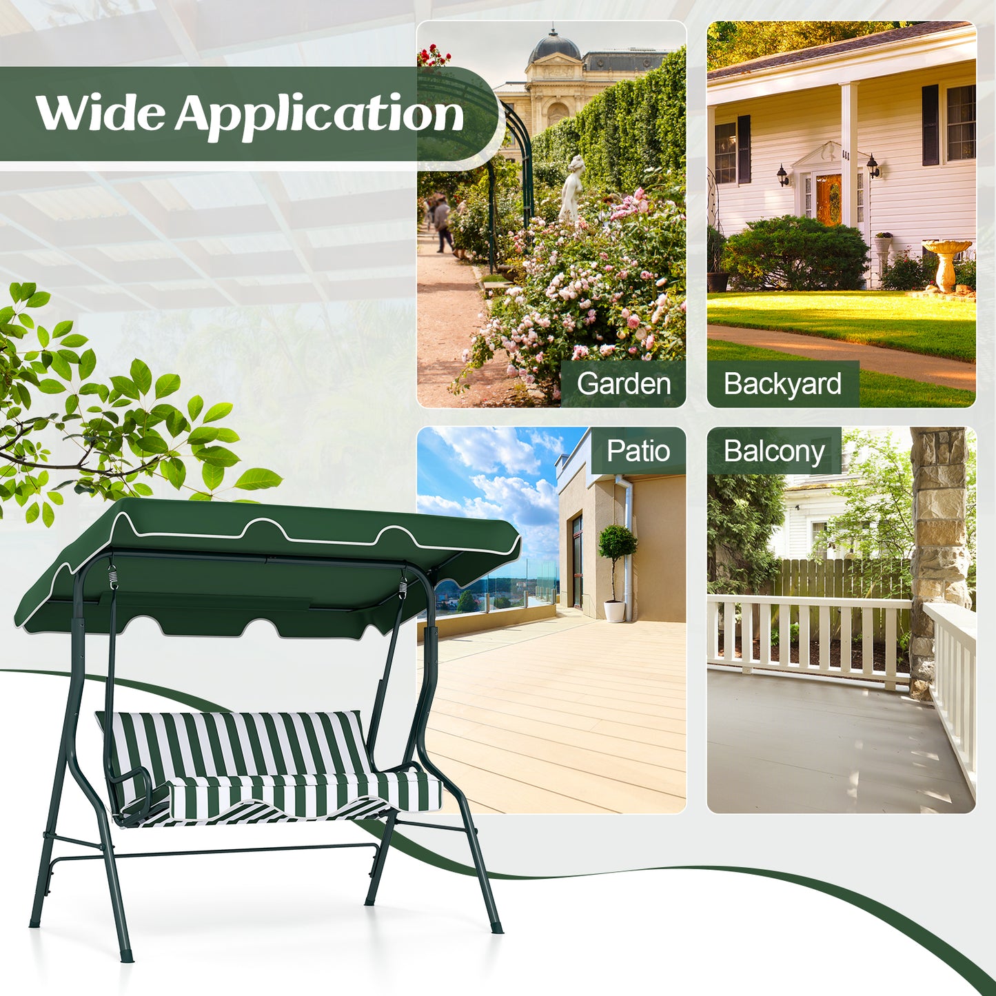 3 Seats Patio Canopy Swing, Green Porch Swings at Gallery Canada