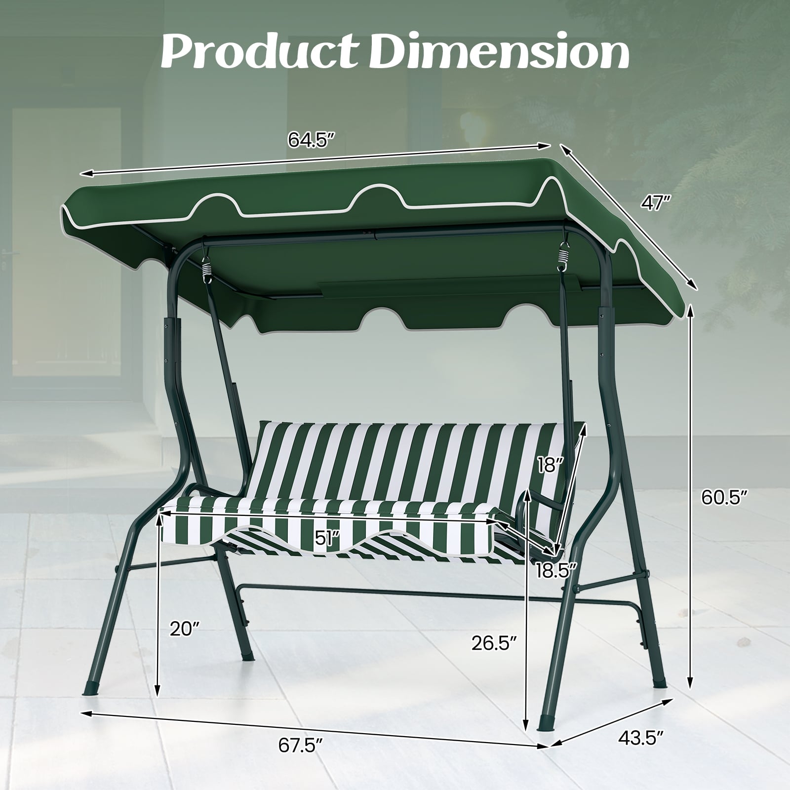 3 Seats Patio Canopy Swing, Green Porch Swings at Gallery Canada