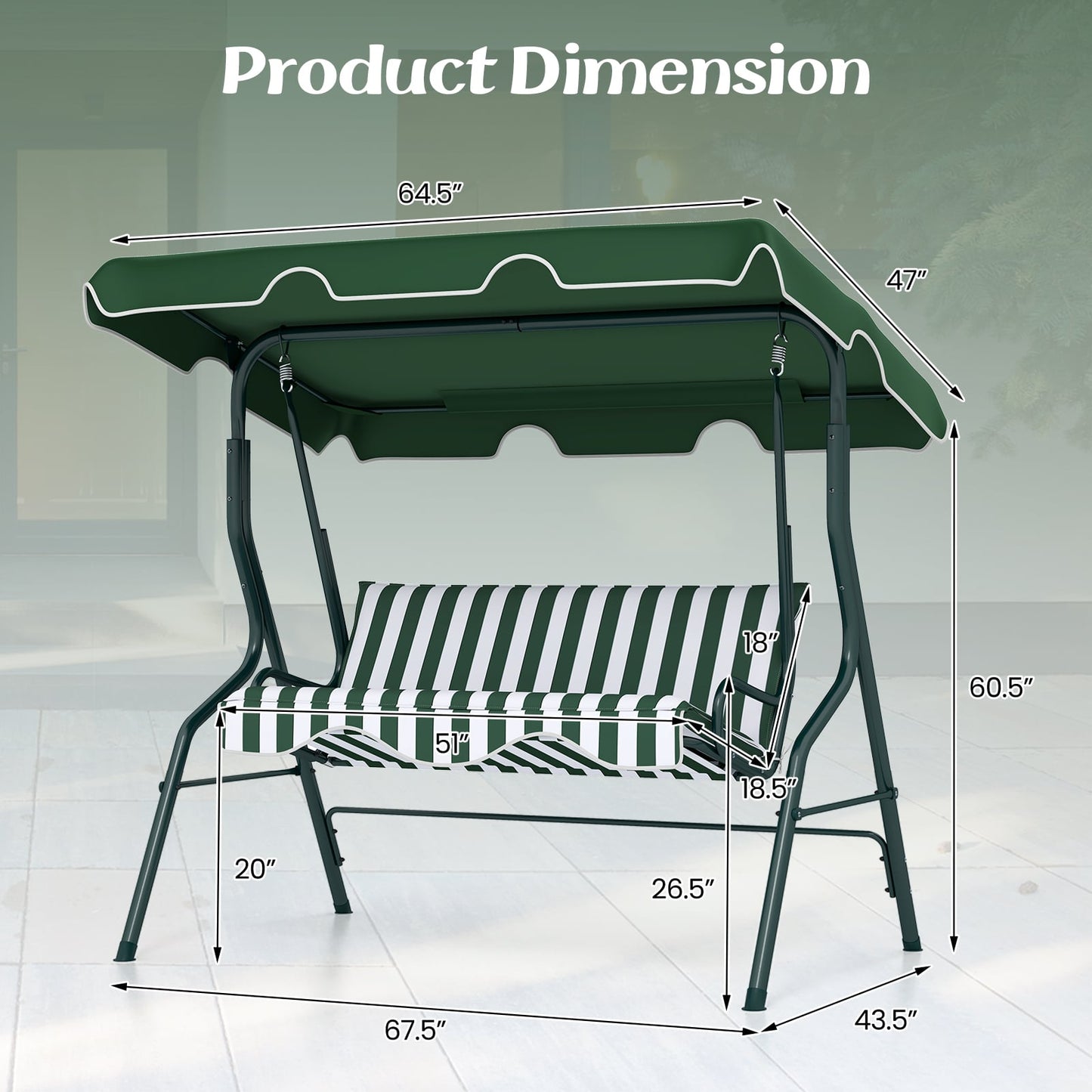 3 Seats Patio Canopy Swing, Green Porch Swings at Gallery Canada