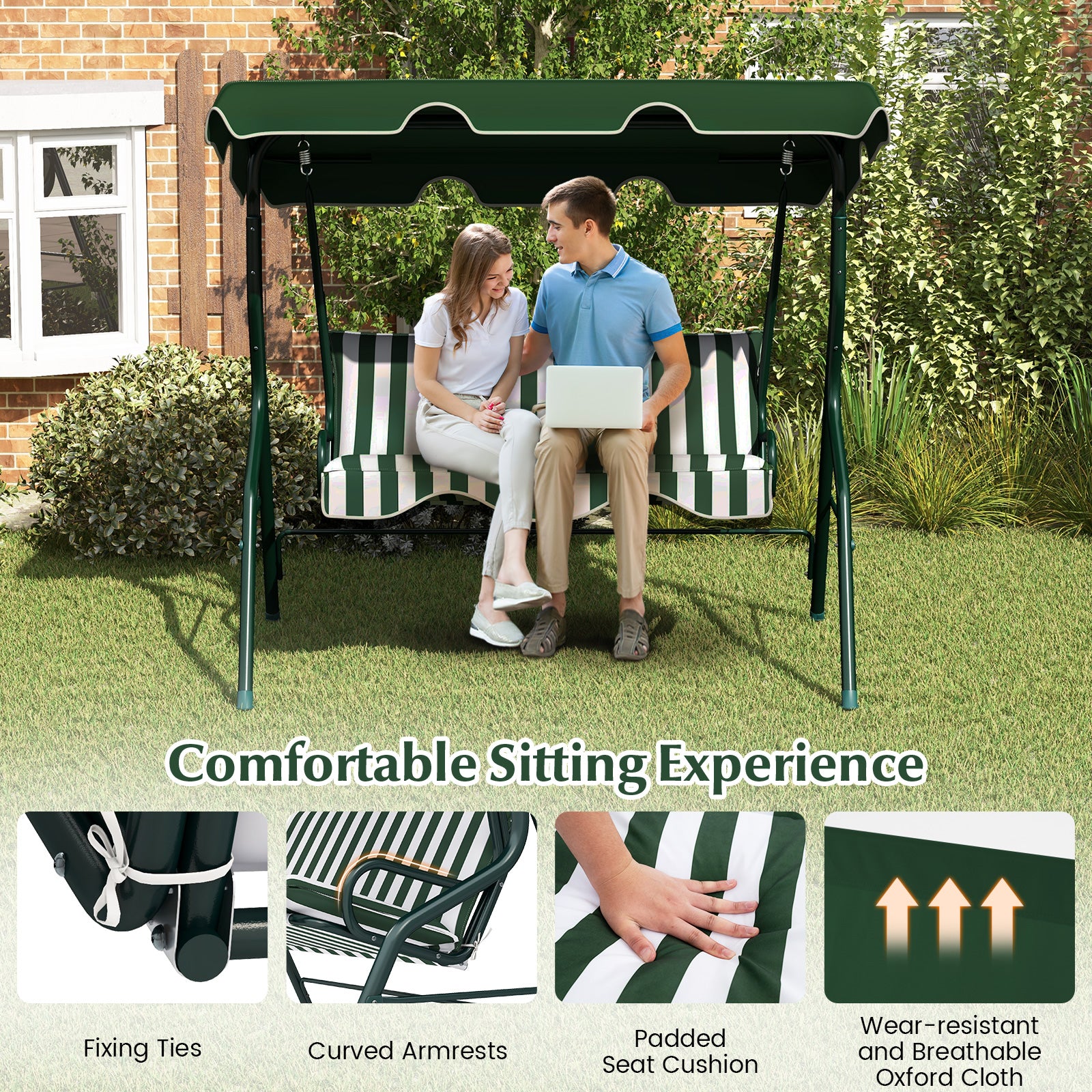 3 Seats Patio Canopy Swing, Green Porch Swings at Gallery Canada