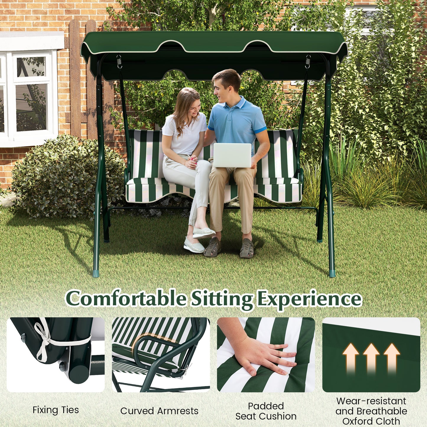 3 Seats Patio Canopy Swing, Green Porch Swings at Gallery Canada