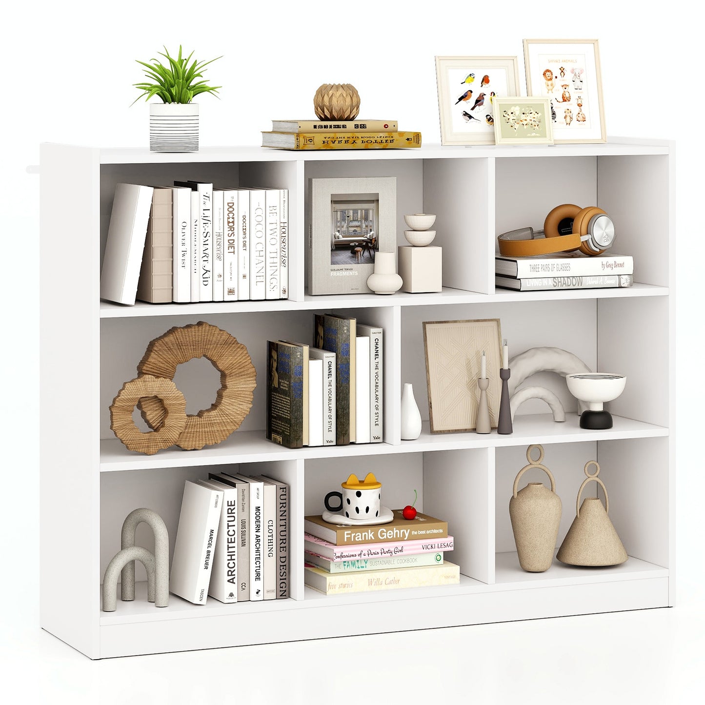 3-Tier 8-Cube Bookcase, Floor Standing Storage Shelves, White Bookcases at Gallery Canada