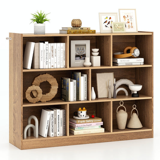 3-Tier Open Bookcase, 8-Cube Floor Storage Shelves, Natural