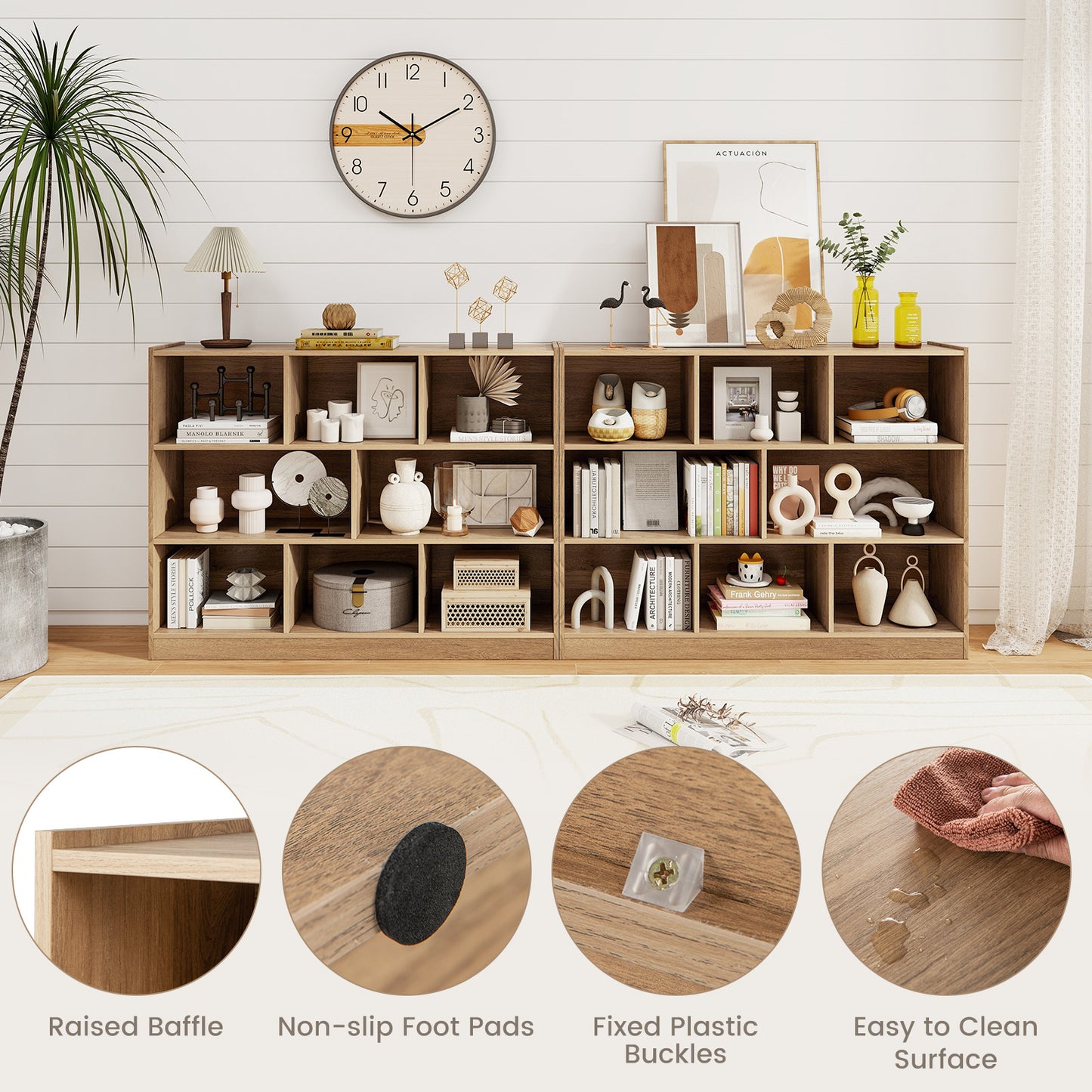 3-Tier Open Bookcase 8-Cube Floor Standing Storage Shelves, Natural Bookcases at Gallery Canada