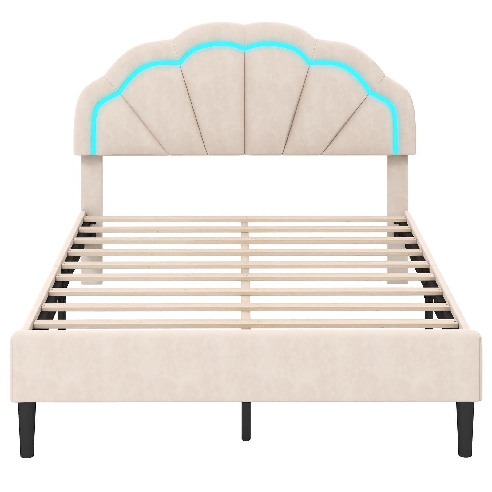Upholstered LED Bed Frame with Adjustable Flower Headboard and Metal Support Feet-Full Size Trundle Bed Frame at Gallery Canada
