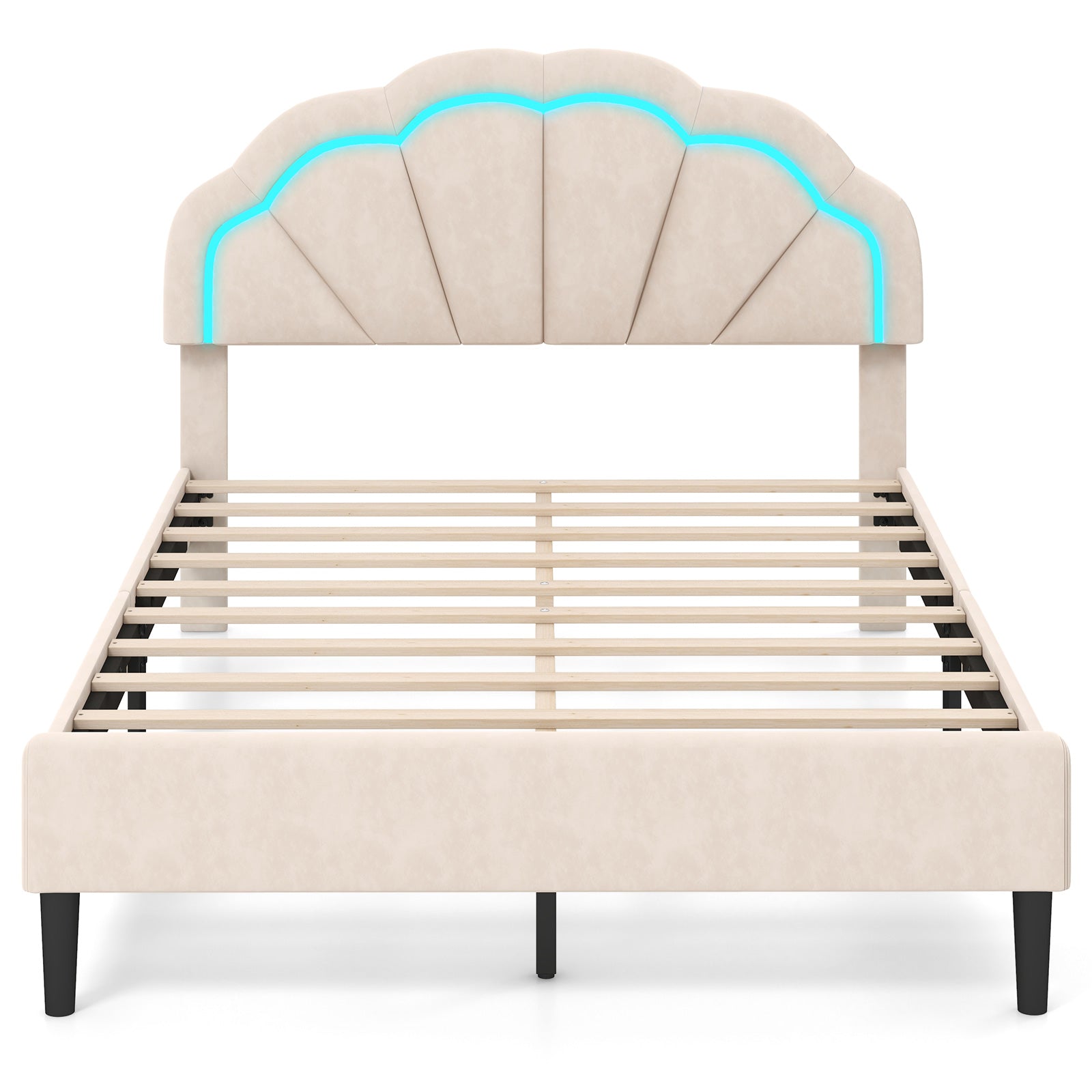 Upholstered LED Bed Frame with Adjustable Flower Headboard and Metal Support Feet-Full Size Trundle Bed Frame at Gallery Canada