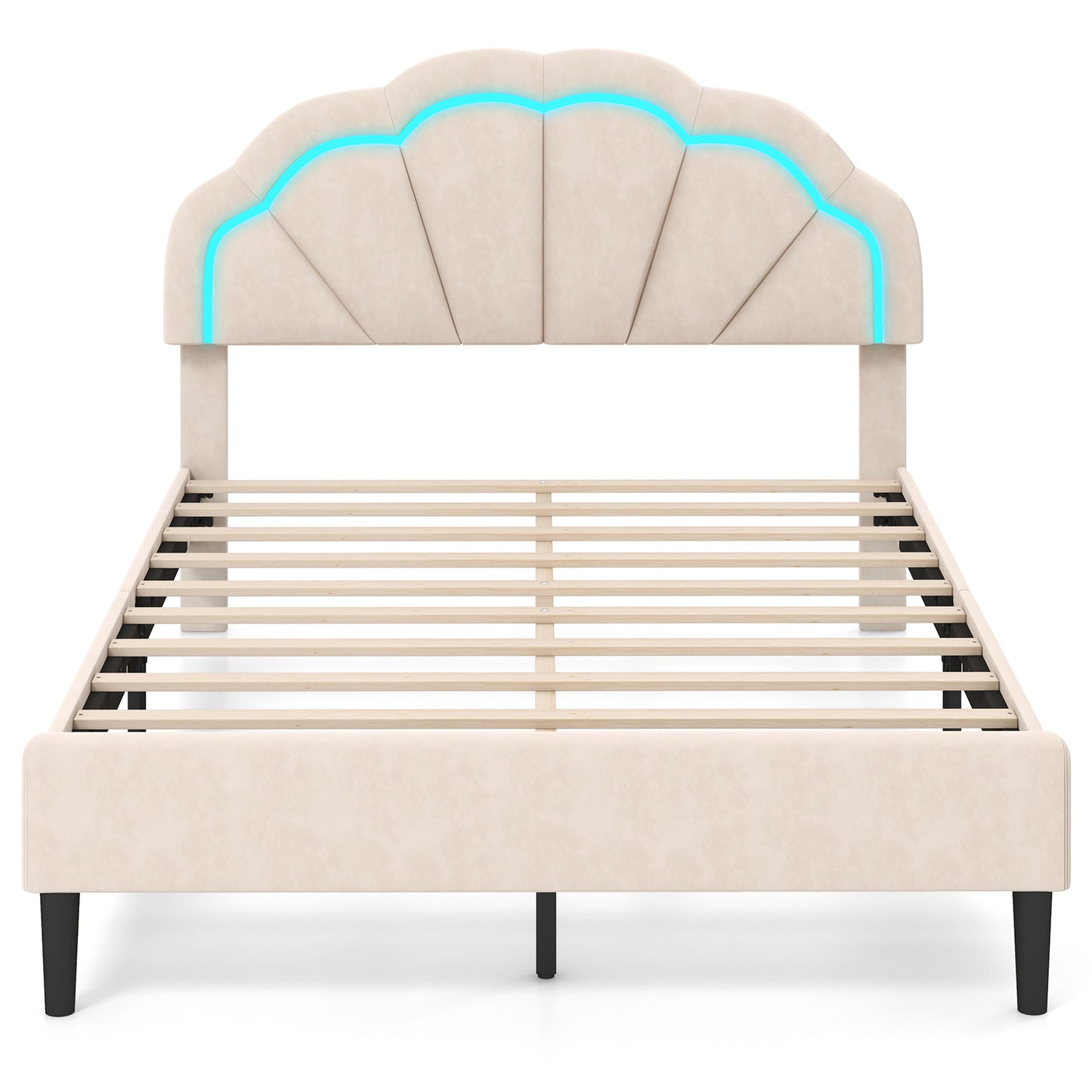 Upholstered LED Bed Frame with Adjustable Flower Headboard and Metal Support Feet-Full Size Trundle Bed Frame at Gallery Canada