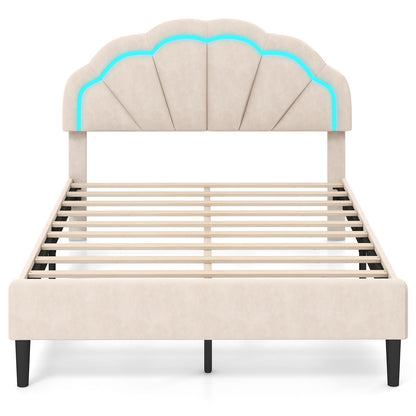 Upholstered LED Bed Frame with Adjustable Flower Headboard and Metal Support Feet-Full Size Trundle Bed Frame at Gallery Canada