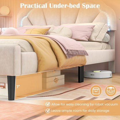 Upholstered LED Bed Frame with Adjustable Flower Headboard and Metal Support Feet-Full Size Trundle Bed Frame at Gallery Canada