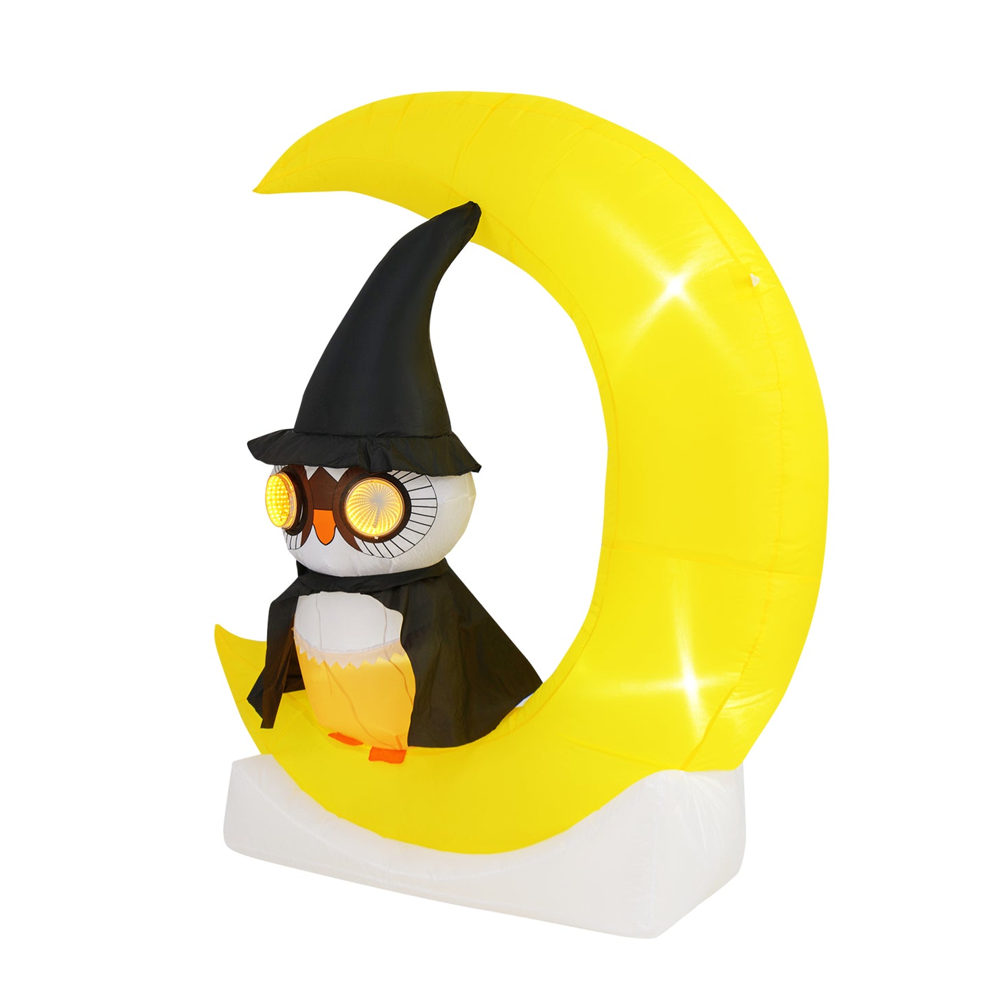 Décoration LED Halloween Hibou Gonflable sur Lune, Grande Lune, Hibou Sorcier