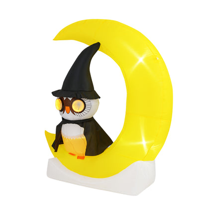 Décoration LED Halloween Hibou Gonflable sur Lune, Grande Lune, Hibou Sorcier