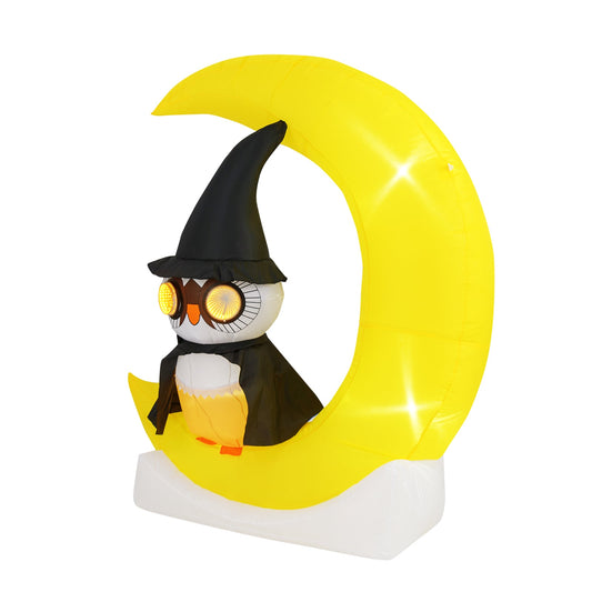 Inflatable Owl On Moon LED Halloween Decoration, Large Moon, Wizard Owl