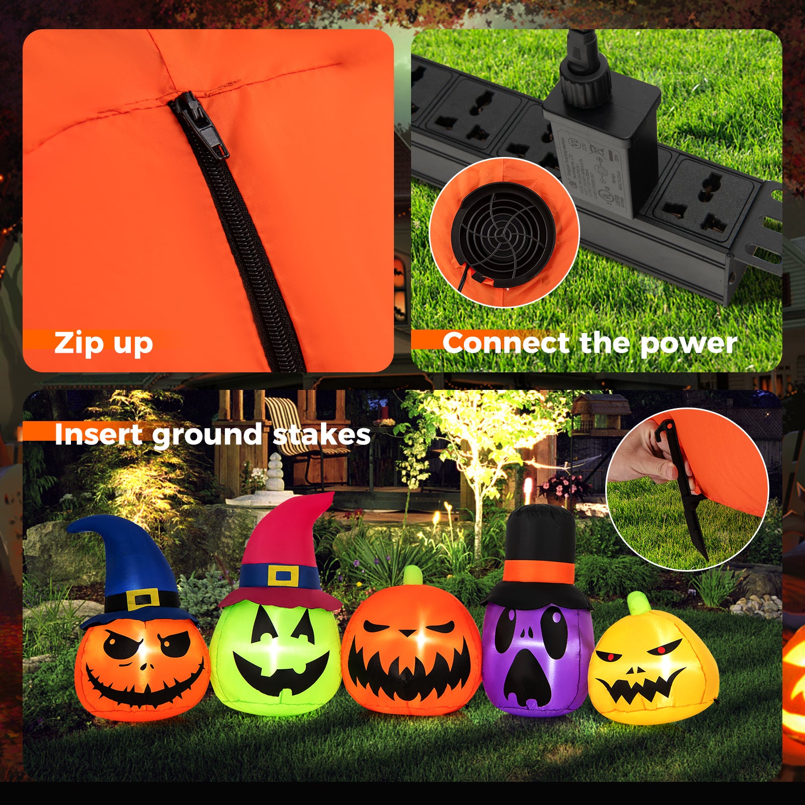9 Feet Inflatable Pumpkin Patch, Built-in LED Lights, Witch Hats, Multicolor Halloween at Gallery Canada