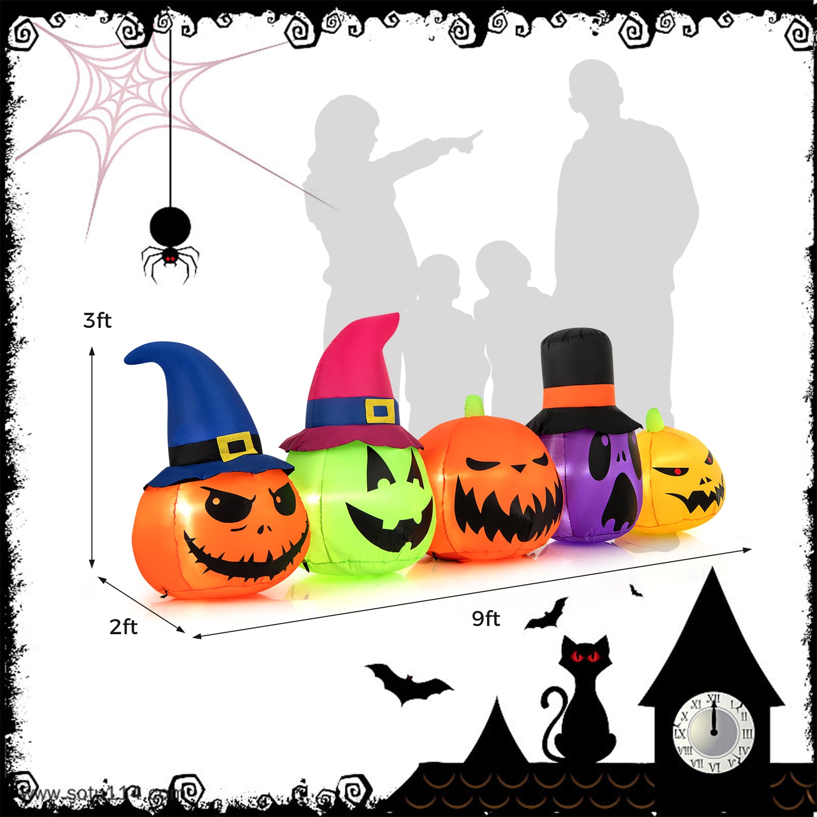 9 Feet Inflatable Pumpkin Patch, Built-in LED Lights, Witch Hats, Multicolor Halloween at Gallery Canada