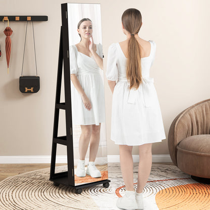 Armoire à bijoux verrouillable de 64 pouces, avec miroir intégré, noir