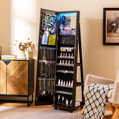 Armoire à bijoux verrouillable de 64 pouces avec miroir de maquillage intégré, violet