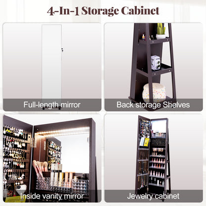 Armoire à bijoux verrouillable de 64 pouces avec miroir de maquillage intégré, violet