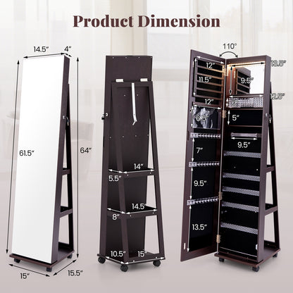 Armoire à bijoux verrouillable de 64 pouces avec miroir de maquillage intégré, violet
