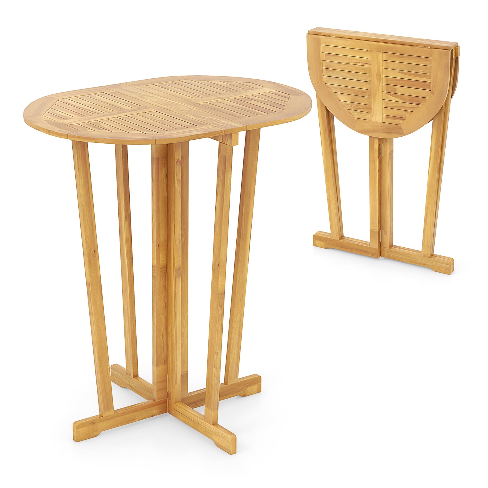 Outdoor Folding Bar Table, Oval Tabletop, Cross Base, Natural Patio Coffee Tables at Gallery Canada