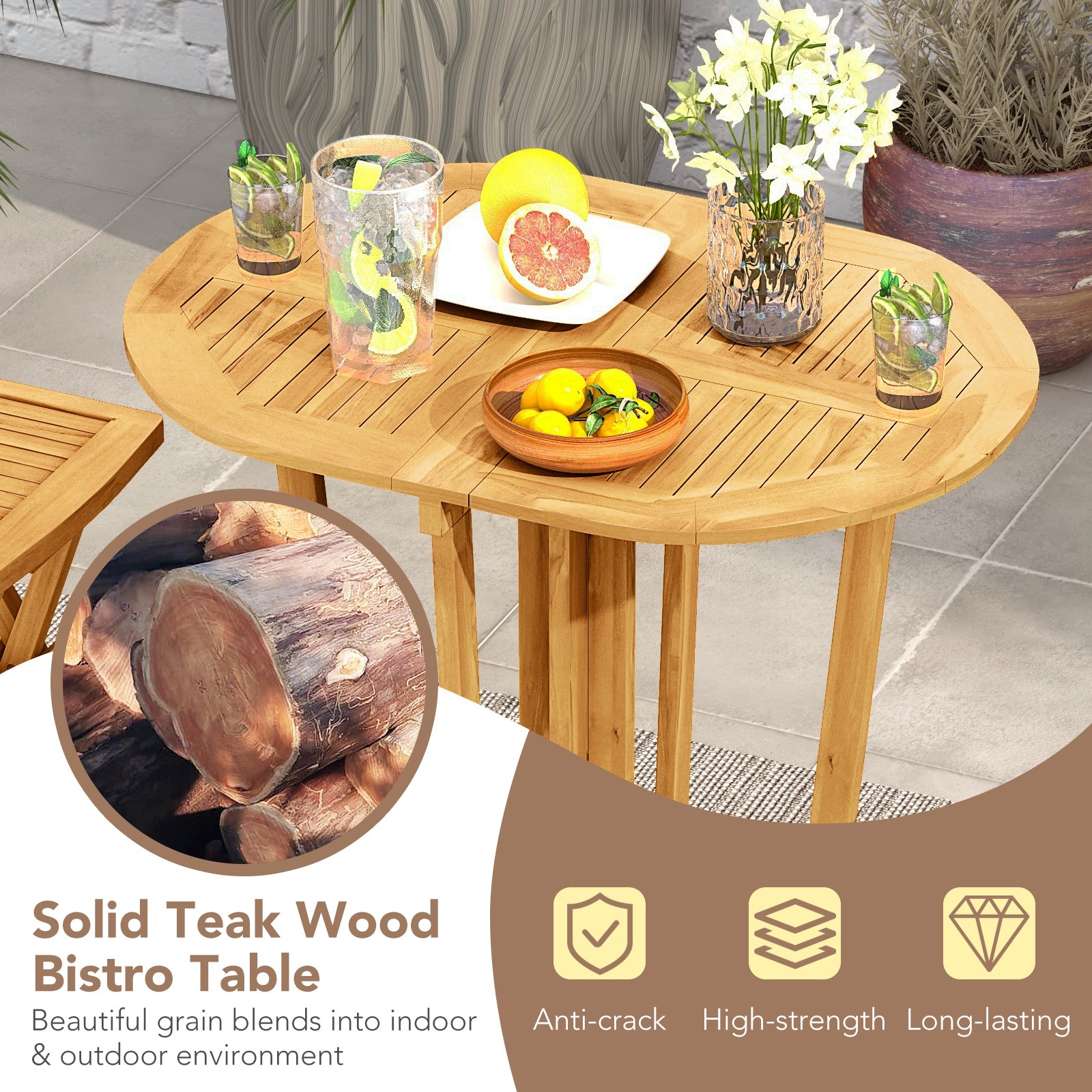 Outdoor Folding Bar Table with Oval Tabletop and Cross Base, Natural Patio Coffee Tables at Gallery Canada