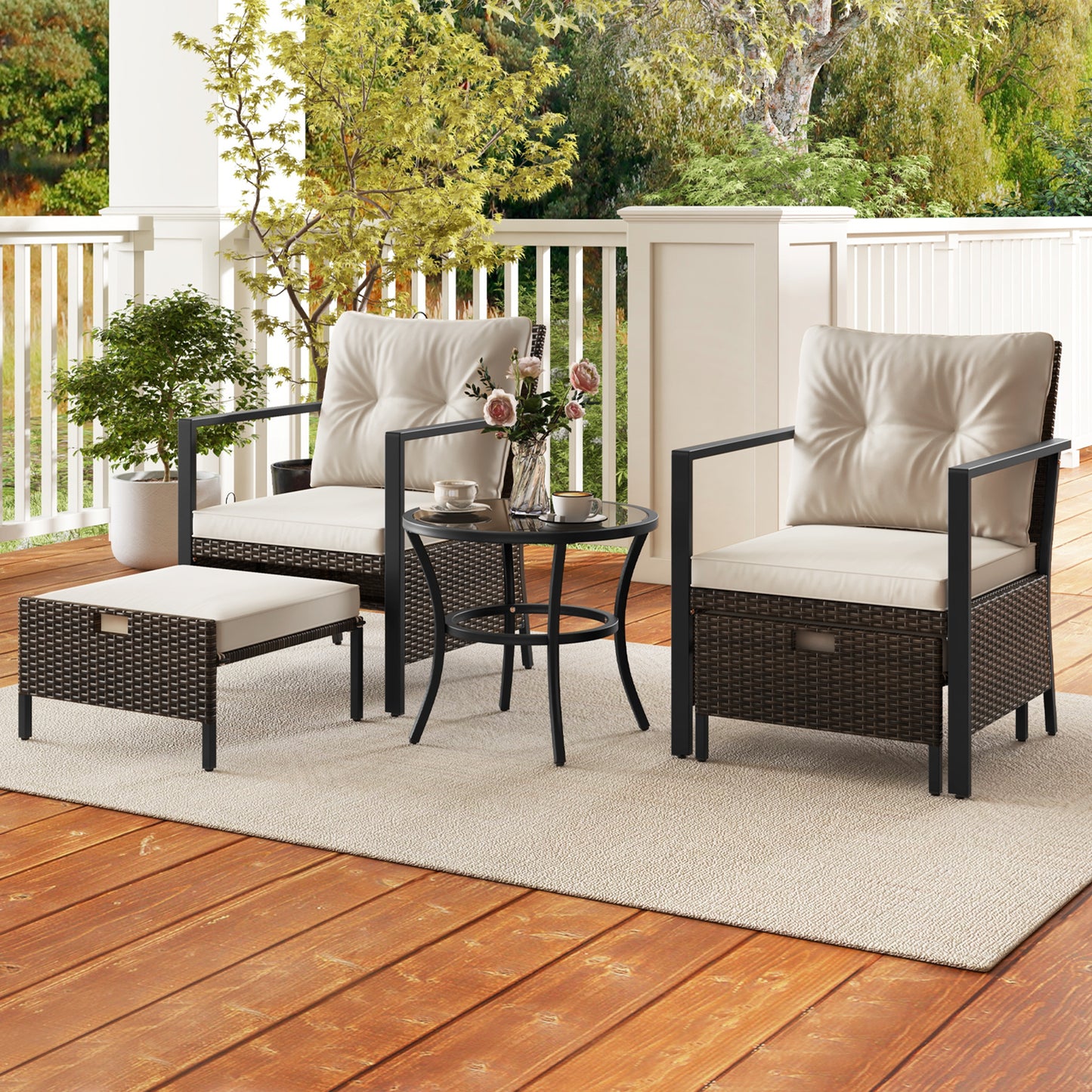 4 Piece Outdoor Furniture Set with Glass Topped Coffee Table, White Patio Conversation Sets at Gallery Canada