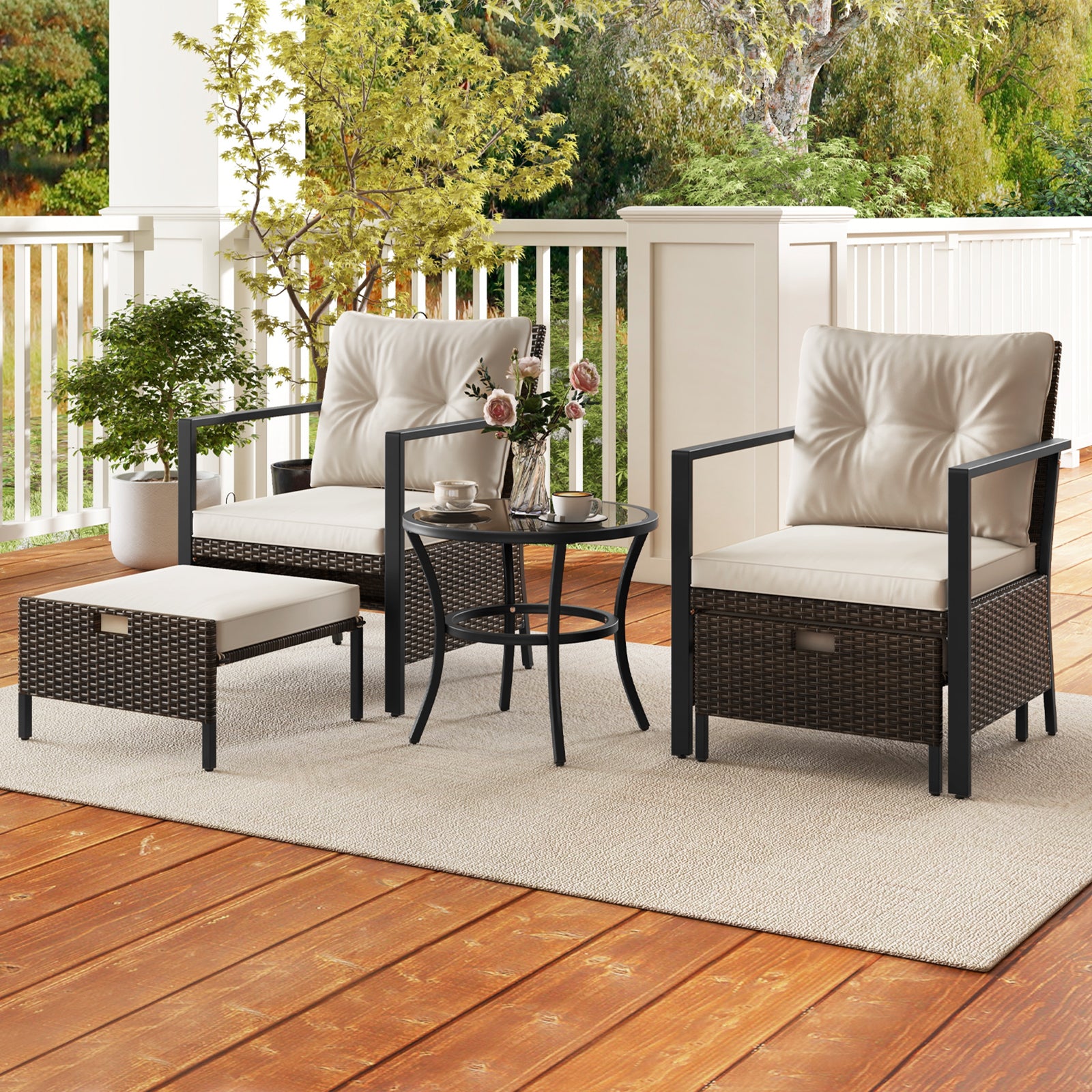 4 Piece Outdoor Furniture Set with Glass Topped Coffee Table, White Patio Conversation Sets at Gallery Canada